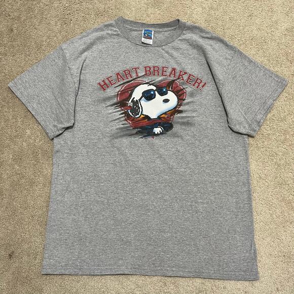 Snoopy Peanuts Heart Breaker Graphic Grey Shirt Large - Picture 1 of 6
